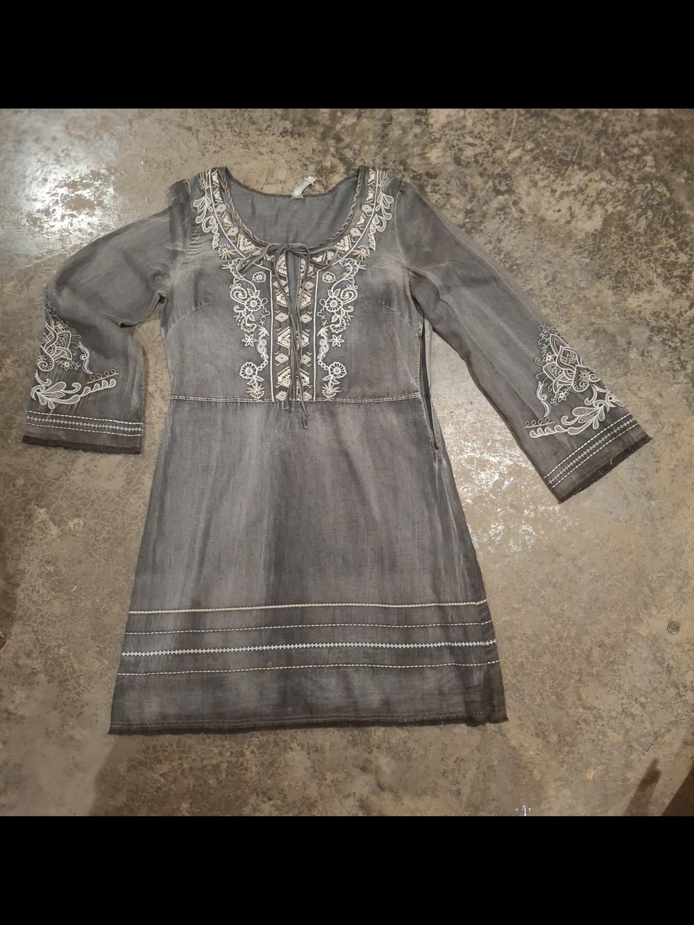Embroidered Boho Slate Gray Peasant Dress - Picture 2 of 16
